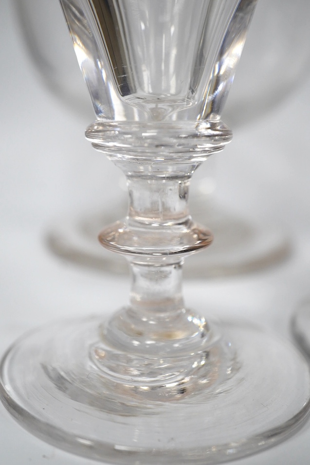 A group of 19th century rummers and other drinking glasses together with an 18th century small glass, 10cm - 14.5cm. Condition - some scratches, otherwise good